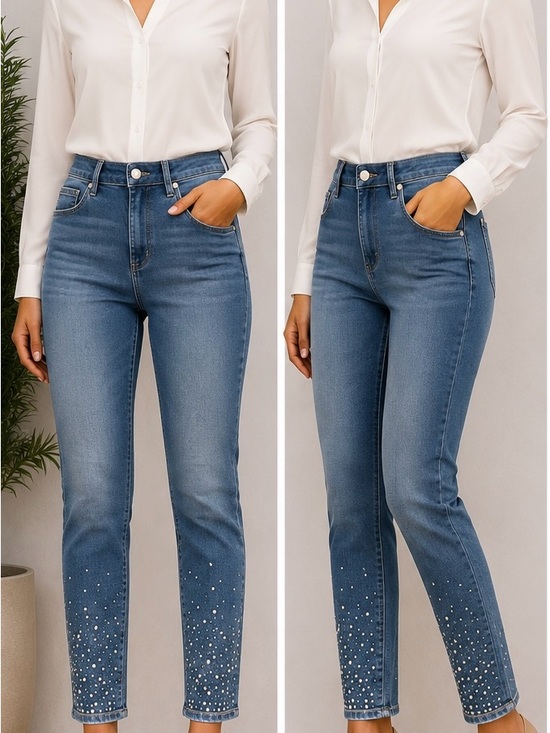 bebe Denim - bebe Blue Ankle Jeans with Rhinestone Hem